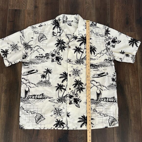 Aloha Republic Vintage Off White Black Hawaiian Shirt  Men’s Size 2XL Islands - Picture 9 of 12